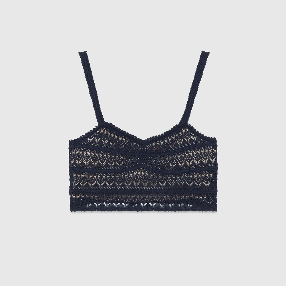 

MS Dark Blue Cotton Lace Top #wfms6338