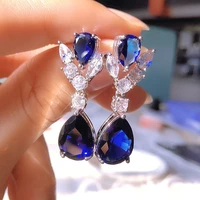 fashion statement water drop shape earring for womengirls charming blue green cubic zircon jewelry banquet noble decoration