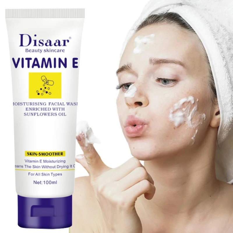 

100g Vitamin E Facial Cleanser Moisturizing Oil-control Makeup Remover Brighten Deep Cleaning Shrink Pores Mild Foam Face Wash