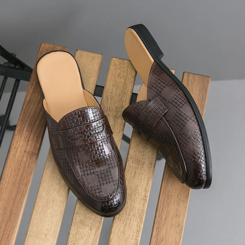 Летние полуботинки для мужчин Кожаные повседневные мужские лоферы сандалии без