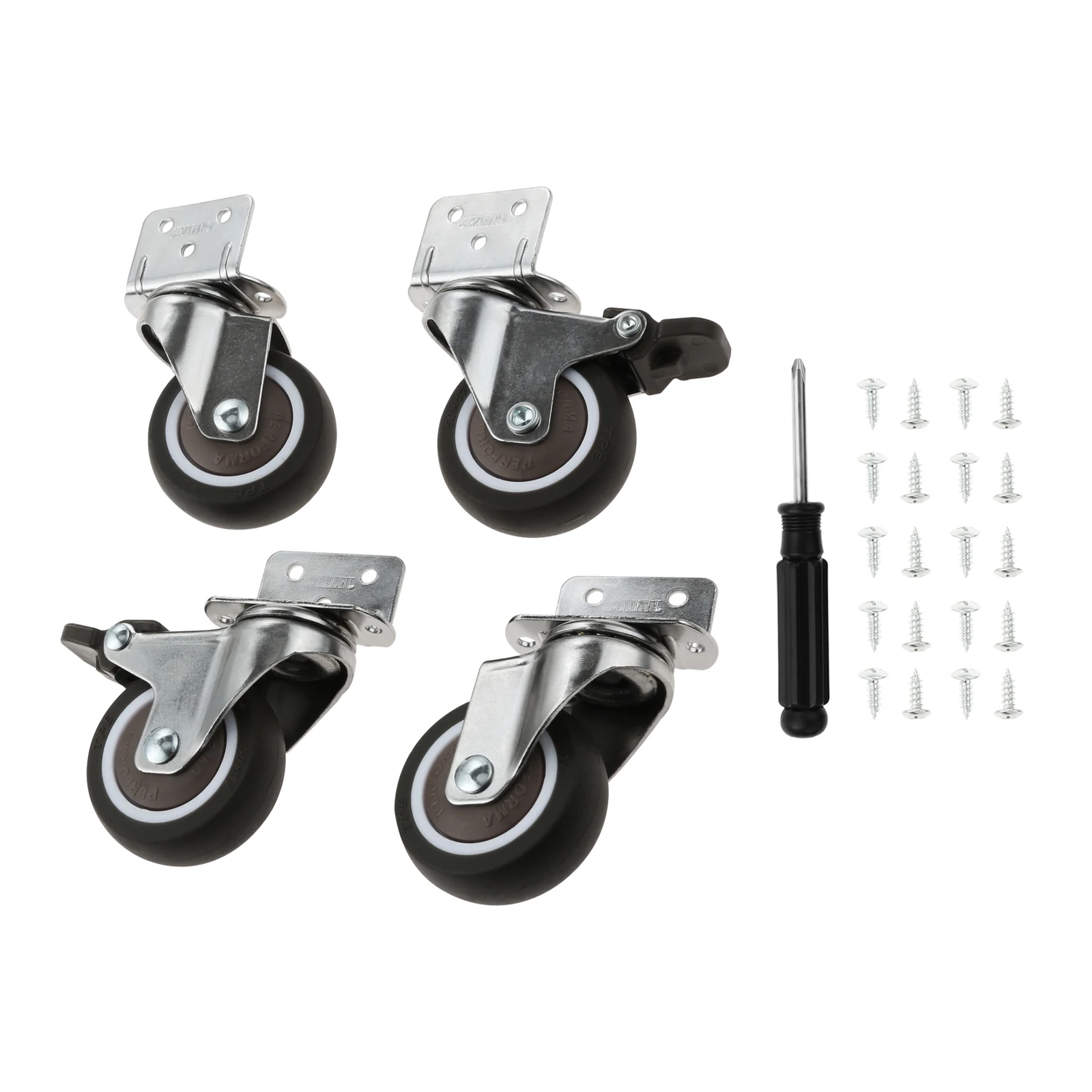 4pcs 2Inch L-shaped Plate Swivel Caster without/with Brake TPE Mute Wheels Rotate 360 Degree Replace Table Chair Cabinet Cribs