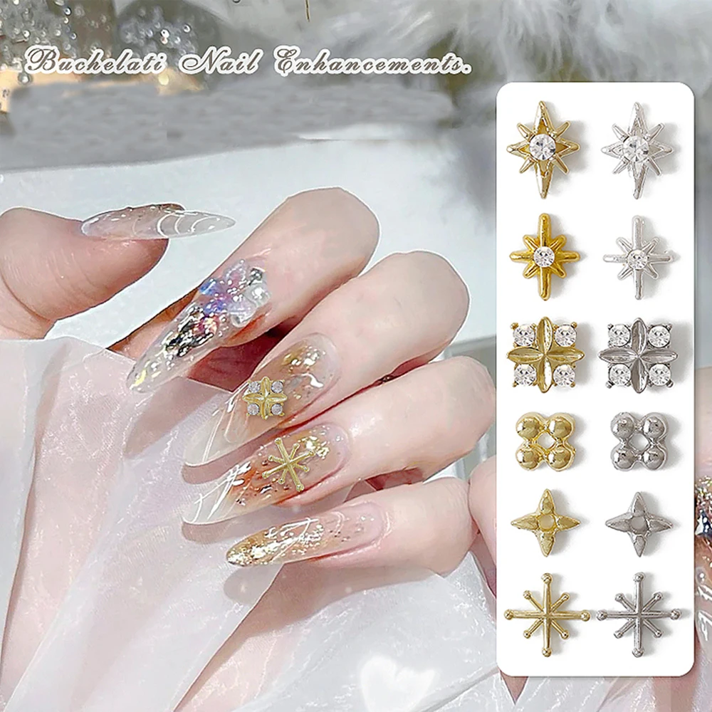 20pcs Alloy Retro Buchelati Nail Art Charm 3D Antique Pentagram Star Diamond Nail Jewelry DIY Luxury Nail Crafts Accessories