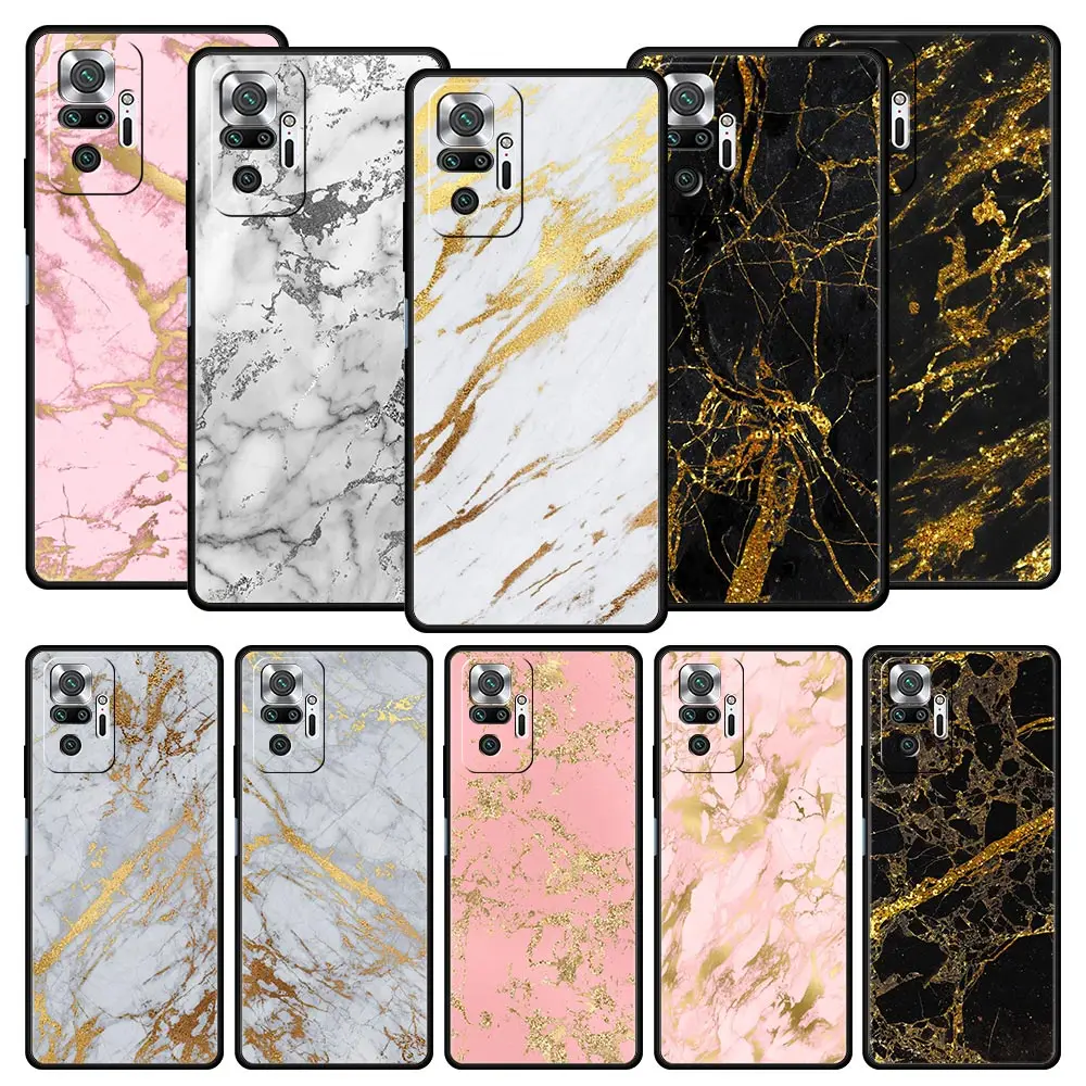 

Black Gold Marble Pattern Case For Xiaomi Redmi Note 11 10 9s Pro K50 7 8 9 8A 9A 9C 8T 9T 11T 5G K40 Gaming Phone Cover Coque