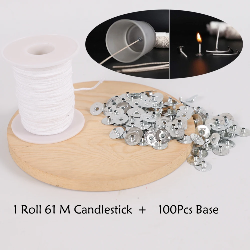 

Нетоксичная катушка искусственной свечи 61 м, фитиль с держателем 100 шт. для самодельных масляных ламп, принадлежности для изготовления свеч...