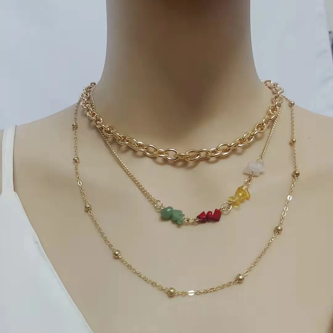 

Hip-hop Multi-layer Colorful Natural Gravel Temperament Necklace Fashion New Style Trend Thick Creative Personality Chain 2022