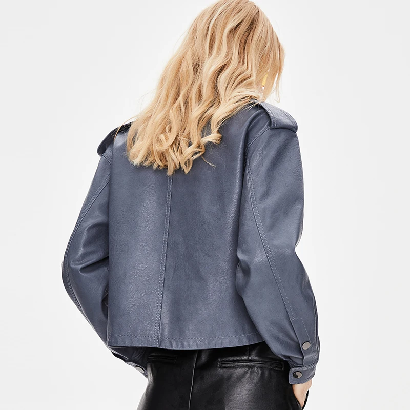 JAZZEVAR 2023 Spring New Short Jacket PU Leather Motorcycle Korean Loose Casual Suit Coats