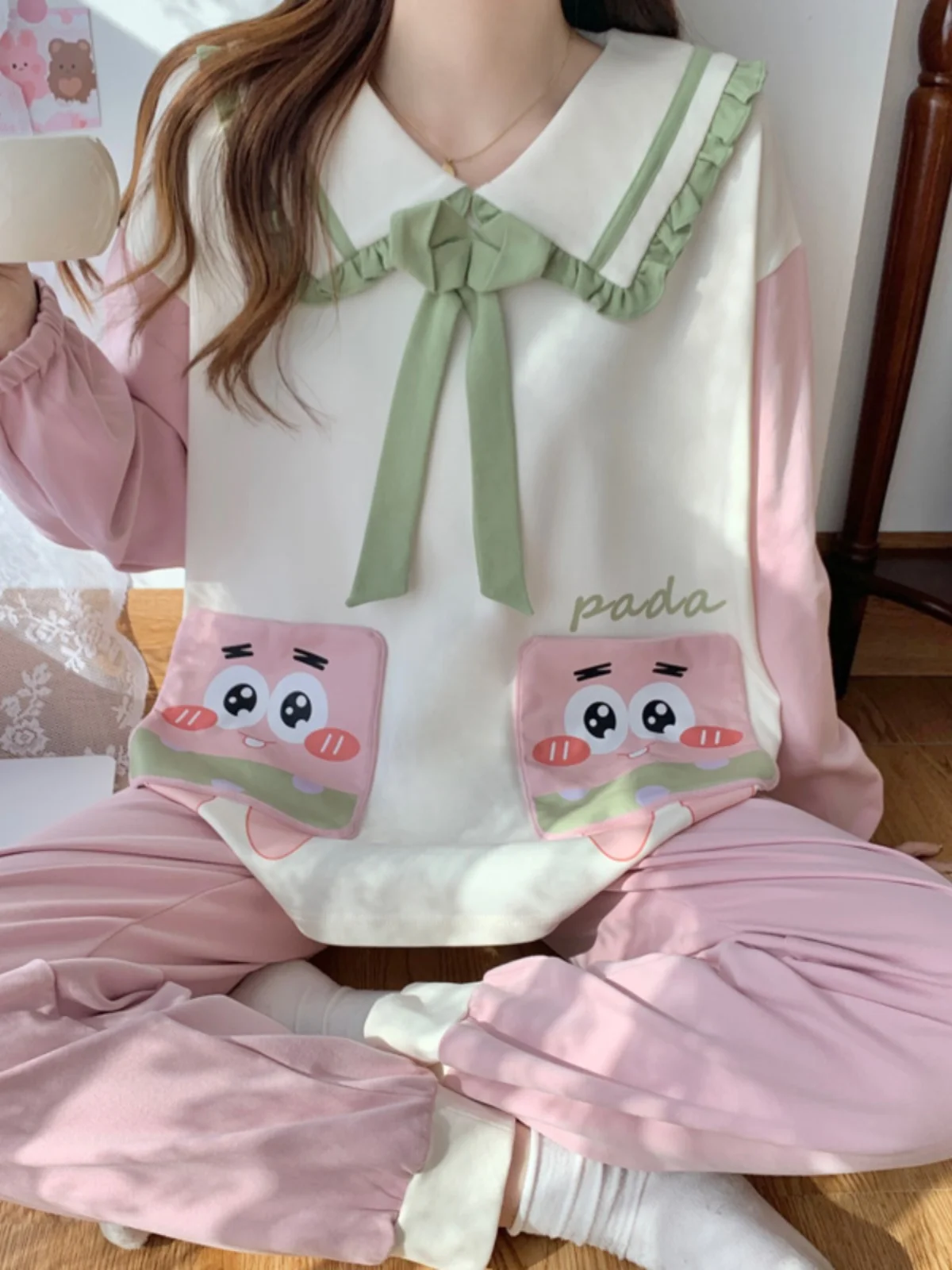 2024 Spring and Autumn Pure Cotton Pajamas Women's Long-Sleeved Cute Internet Celebri Home Wear Young Student Cartoon Small...