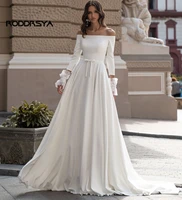 elegant long sleeve strapless pleating off shoulder satin a line wedding gown wedding dress wedding gown bridal gown