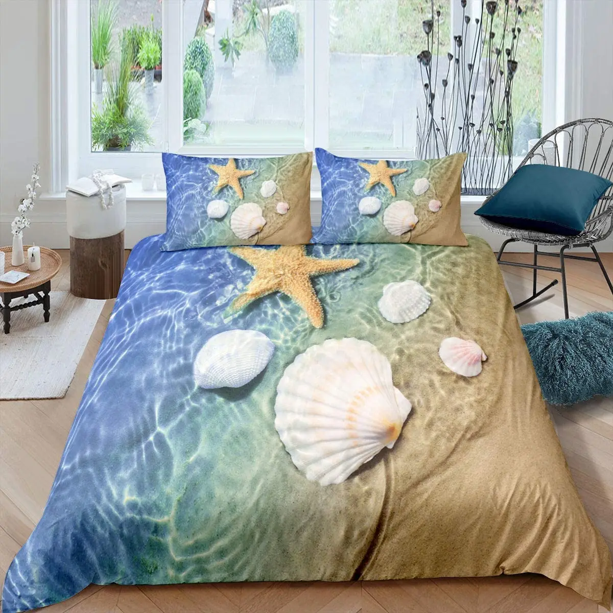 

Bedding Set Microfiber 2/3 Pcs Marine Life Theme Double Queen King Quilt Cover Shell Duvet Cover Hawaii Tropical Landscape Shell