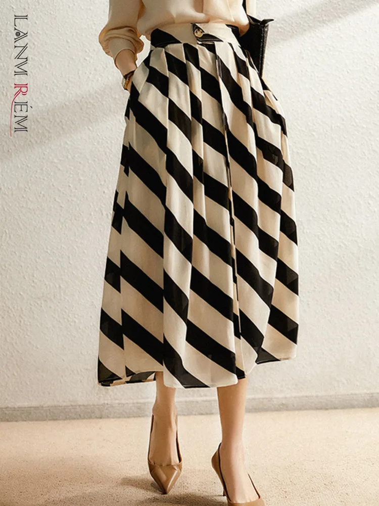 

LANMREM элегантная юбка для женщин с высокой талией, цветной блок, с одной пуговицей, Дизайнерские юбки, Офисная Женская одежда, весна 2023, 2YA1659