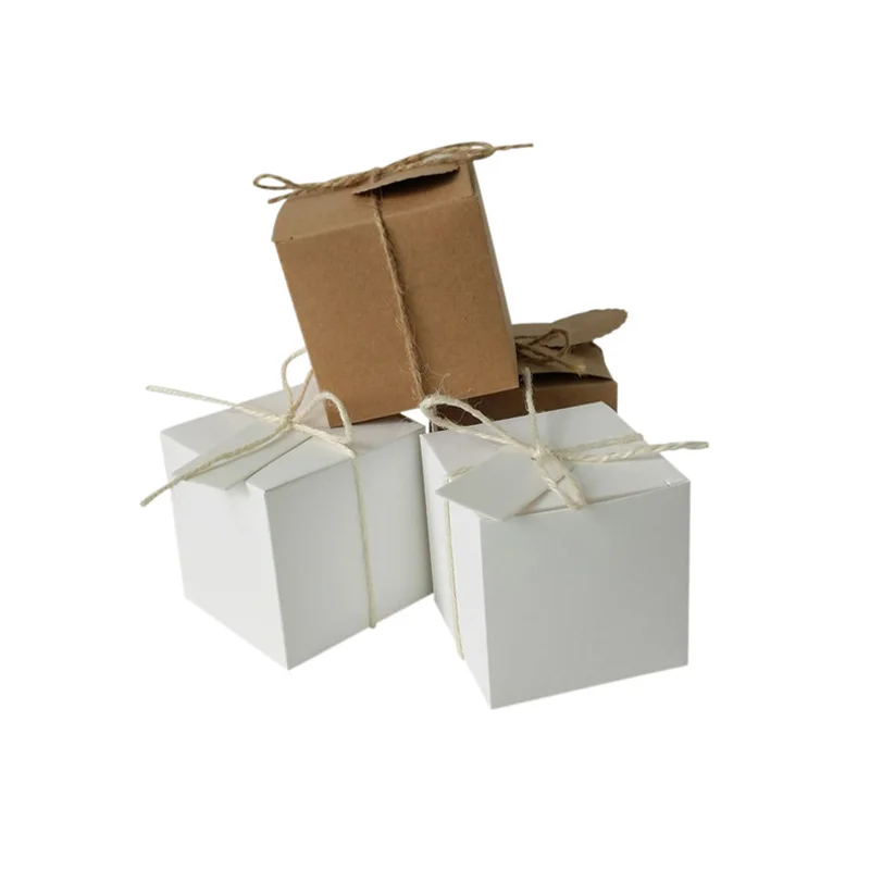 

24Pcs Brown White Kraft Paper Gift Box With Ribbon and Tag For Wedding Christmas Baptism Birthday Candies Cookies Favor Bags