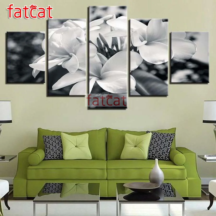 

FATCAT white flower 5 Piece Diy Diamond Painting Full Square Round Mosaic Embroidery Magnolia Needlework Home Decor AE3327