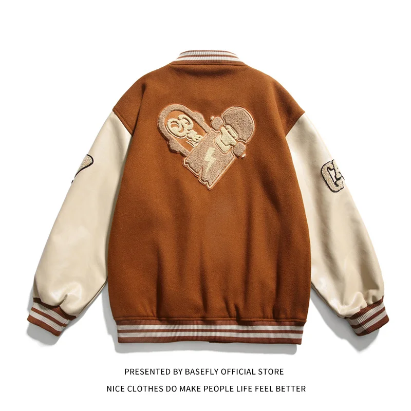 

Arrival Award New Heart Letterman Embroid Stadium Women Baseball Bomber Jacket Unisex Men Varsity Coat College Couple Casual