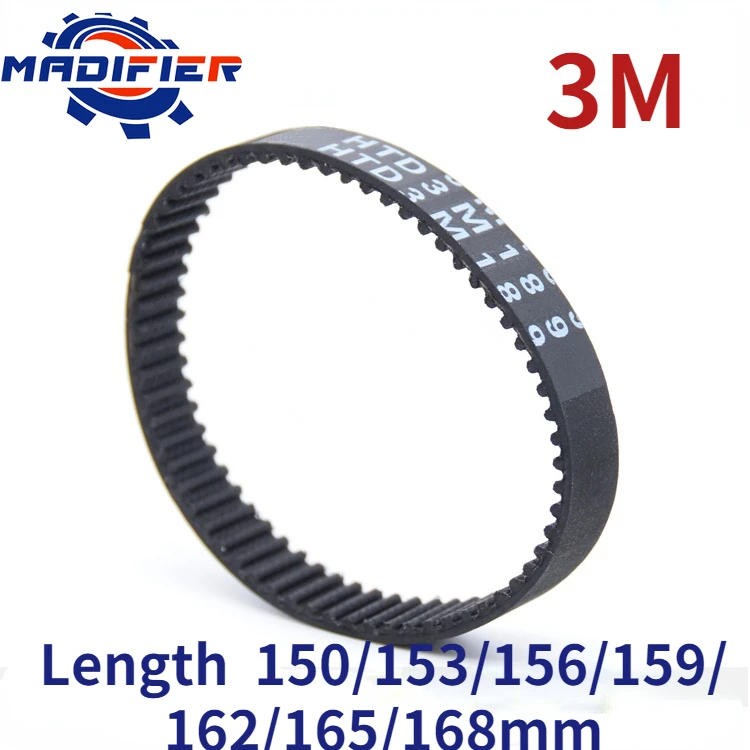 

HTD3M Rubber timing belt length 150/153/156/159/162/165/168/mm suitable for 10/15mm wide pitch 3mm wheel belt