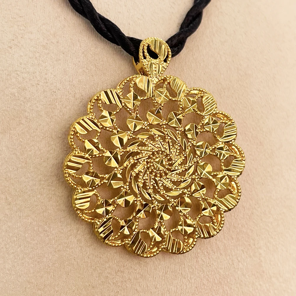 

Necklace with Hollow Flower Pendant, 18k Necklace for Women, Gold Filled Lot of Jewelry, Ethiopian Party Wedding Gift