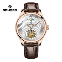 2022 new mens mechanical watch skeleton tourbillon time moon phase leather waterproof clock reloj hombre