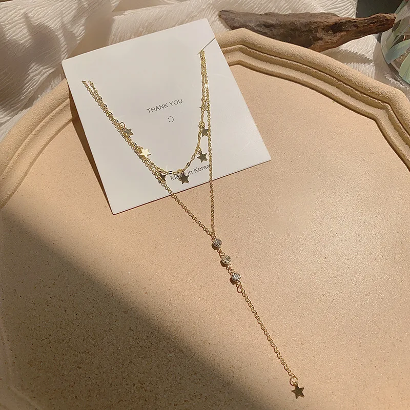 

Bohemia Necklace New Gold Star Pendant Long Tassel Chain Fashion Women's Clavicle Chain Simple Temperament Jewelry Accessories