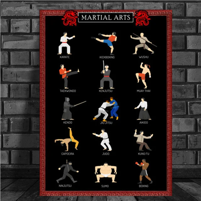 

Martial Arts Poster Karate Kickboxing Wushu Taekwondo Muay Thai Kendo Jitsu Print Canvas Painting Wall Art Picture Gym Decor