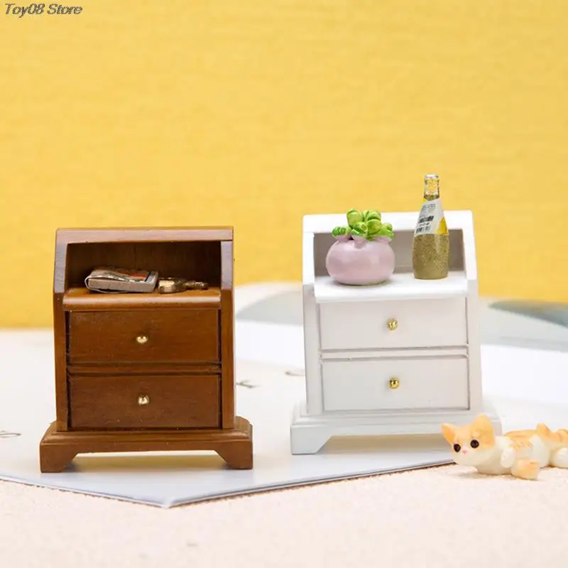 

1PC 1/12 Dollhouse Wooden Miniature Multifunctional Bedside Table Storage Drawer Cabinet DIY Model DIY Bedroom Decor