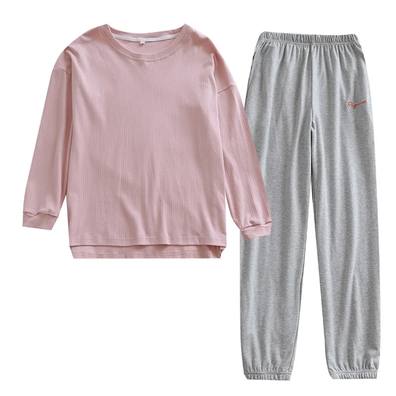 

Пижама женская хлопковая в полоску, свободная Милая пижама с длинным рукавом, серого цвета, с карманами, в японском стиле контрастных цветов...