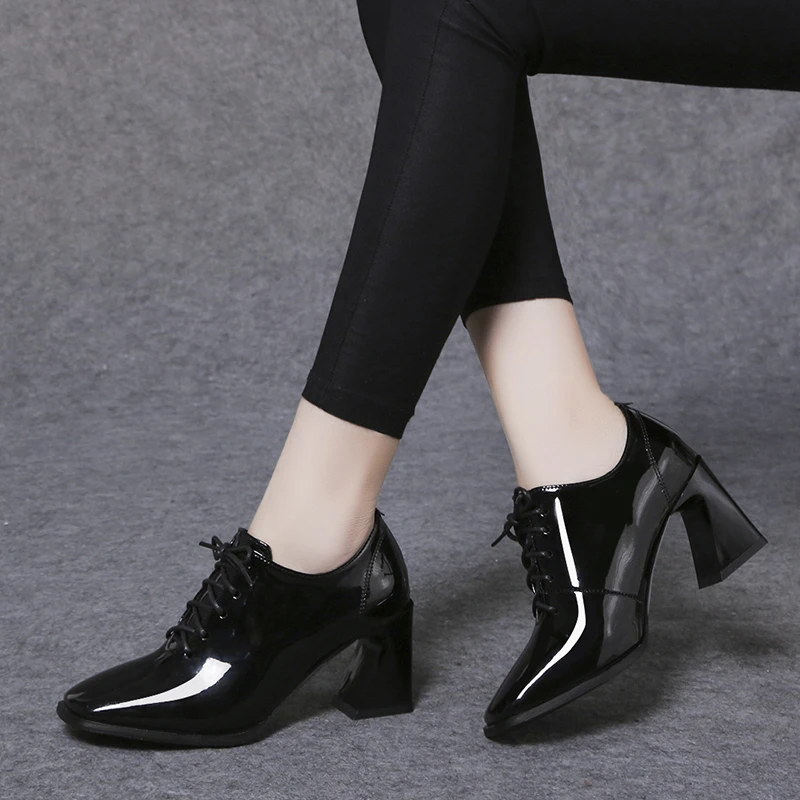 

Осень-зима 2022 новые модные женские сапоги на толстом каблуке черные Профессиональные с круглым носком на шнуровке на высоком каблуке модны...