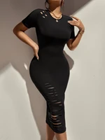 solid ripped bodycon dress