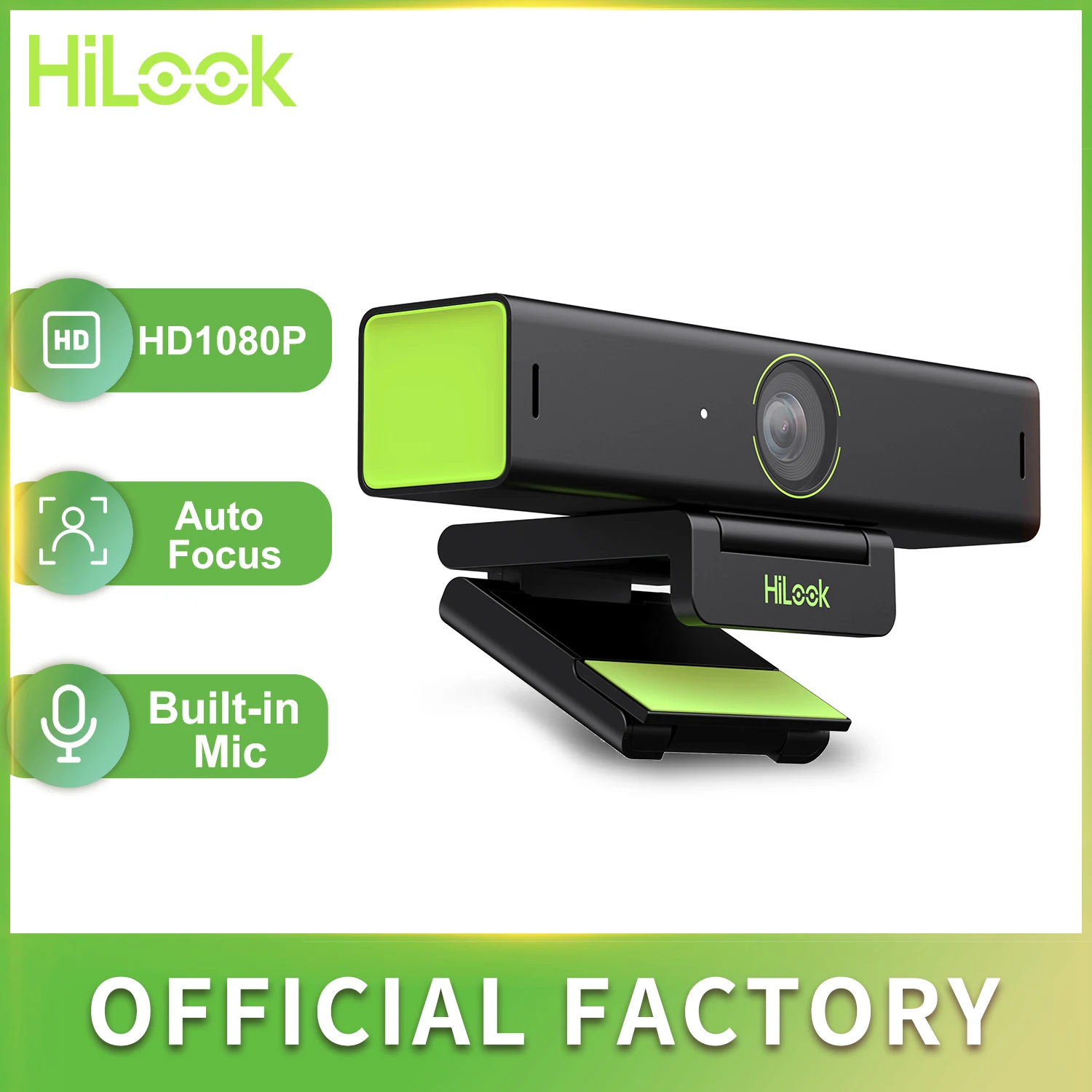 HiLook Webcam, 1080P HD Video Streaming Camera, Auto Focus, Distortion-Free Wide Angle, 2 Noise-Suppressing Mics, Plug and Play,