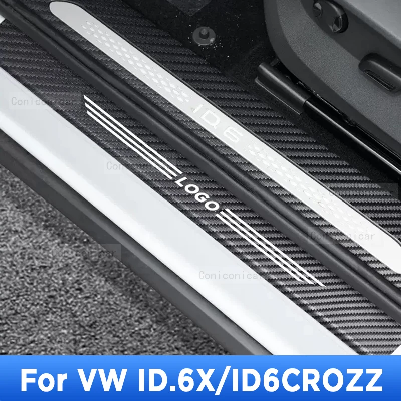 

For VW ID.6X ID.6CROZZ Auto Tailgate Guard Door Sill Pedal Carbon Fibre Texture Accessories Leather PU Styling Car Sticker Trim