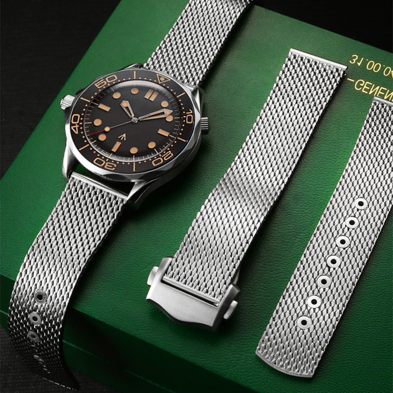 For Omega Seamaster Series 300 M Diving Watch Strap 007 Version Watch Band Diver3000m Stainless Steel Mesh Belt