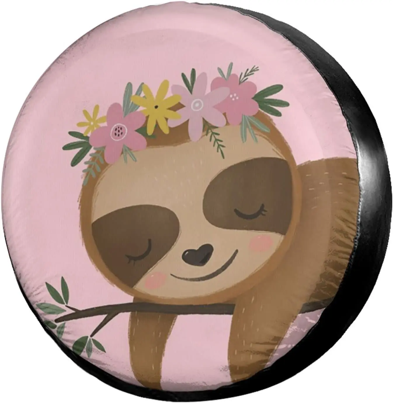 

Cute Sloth Flower Pink Spare Tire Cover Polyester Sunscreen Wheel Covers for Jeep Trailer RV SUV Truck and Many Vehicles