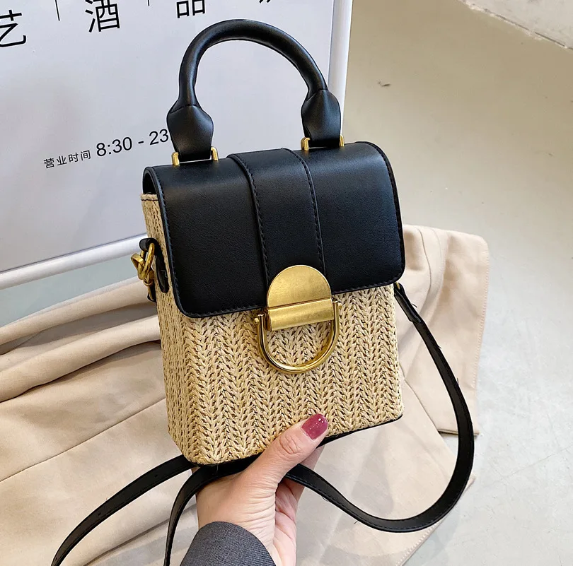 

Соломенная плетеная Сумка в форме коробки, Ретро сумка через плечо с короткими ручками для женщин, 2022, роскошная брендовая сумка через плечо...