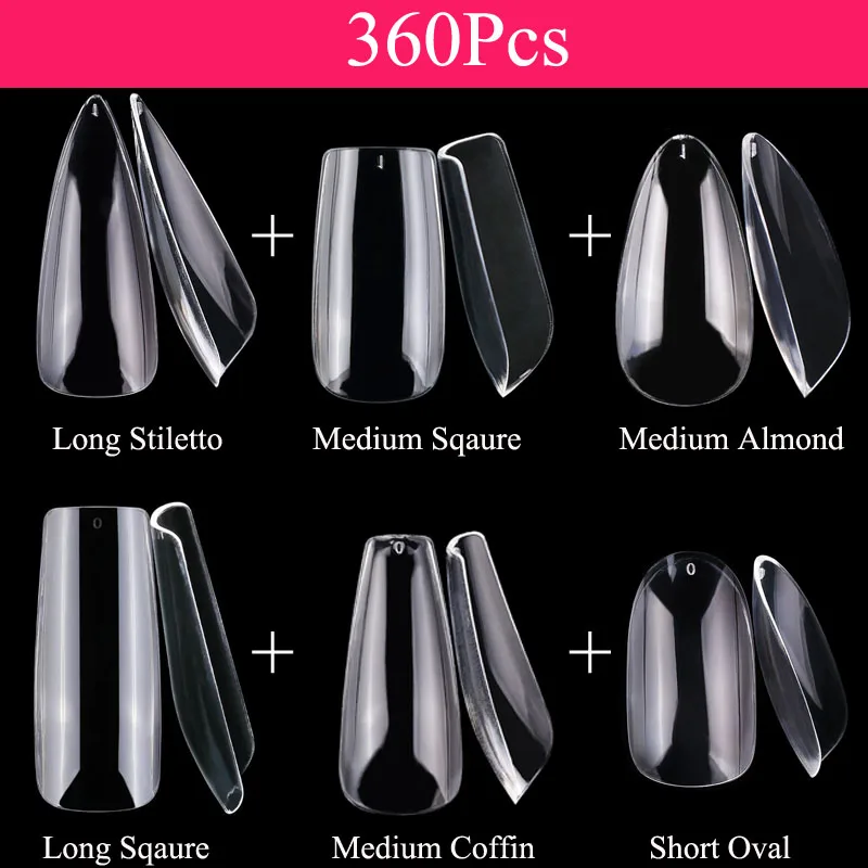 

False Nails Soft Gel X Nails Almond Tips Extension System Full Cover Sculpted Fake Nails Press On Tips Capsules Nails 360pcs/bag