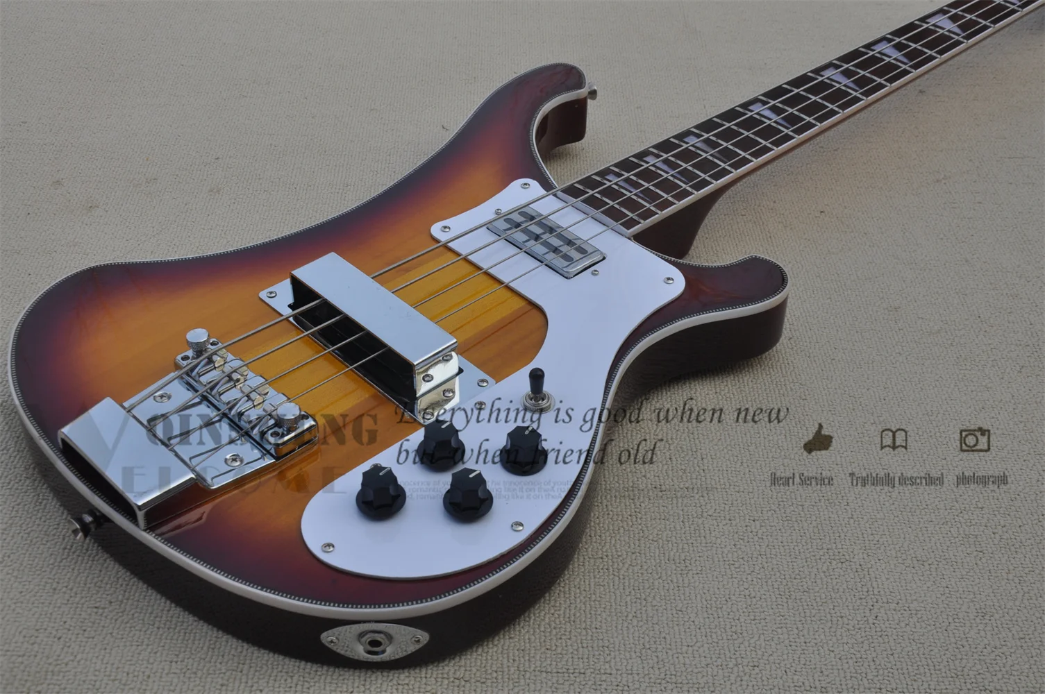 

In stock electric guitar bass,4 strings 4003 bass,Sunburst bass,Neck through body,fishbone binding chrome buttons