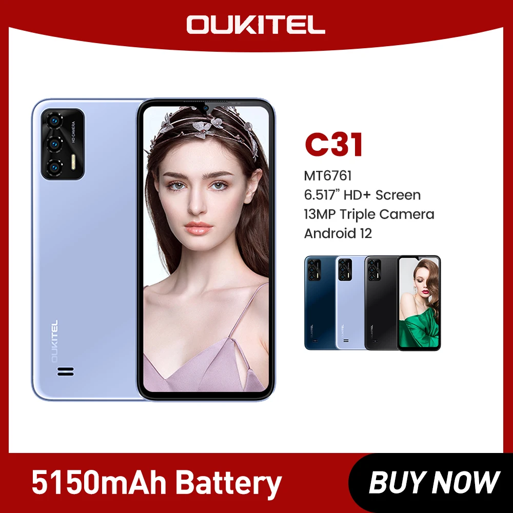 OUKITEL C31 Smartphone Android 12 Cellphone 13MP Triple Rear Camera 6.517'' HD+  Mobile Phone 3GB+16GB 6.517'' HD+ Mobile Phone