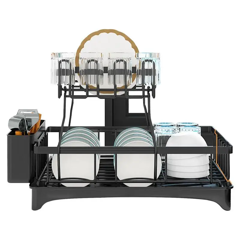 

Сушилка для посуды, съемная 2-уровневая стойка для посуды и набор сушилки, ситечко для посуды с сушилкой, подносом, держателем для чашки и пос...