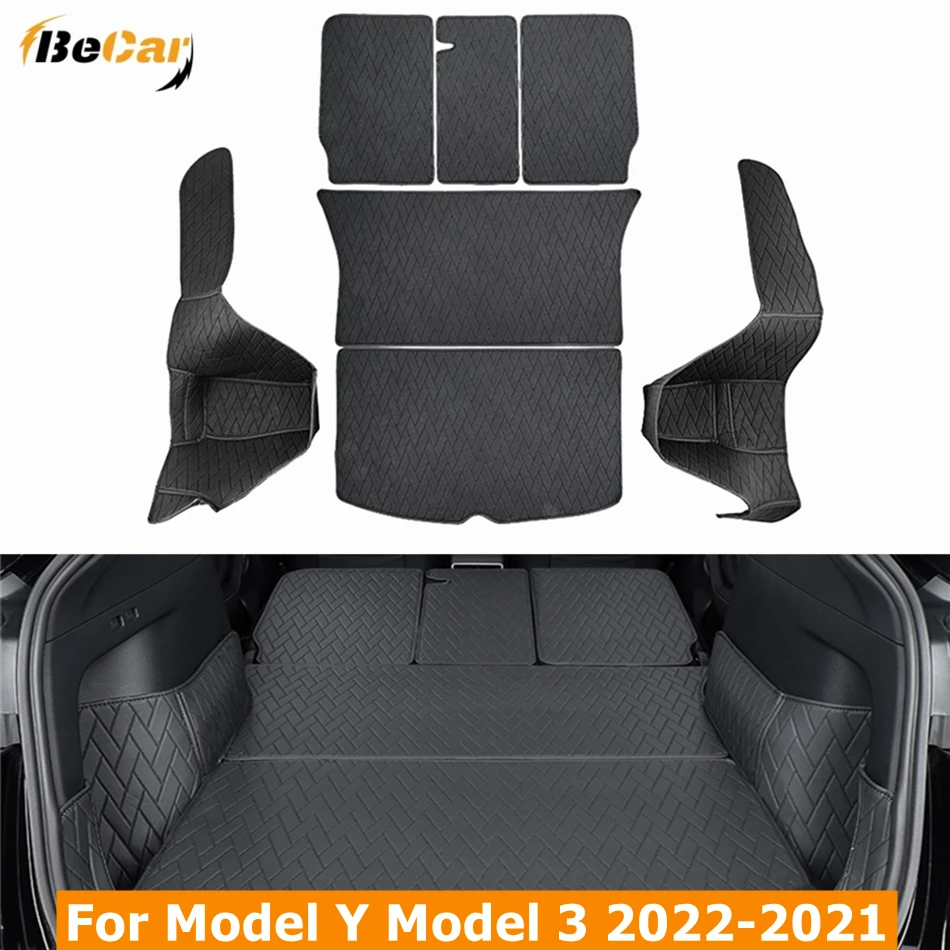 For Tesla Model Y 2022 Model 3 PU Front Rear Trunk Mats Non-Slip Fully Surrounded Seat Back Cushion Protector Tesla Accessories