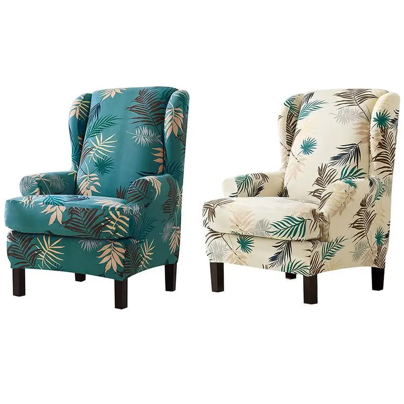 

New 2 Piece Wing Chair SlipCover Wingback Cover Printed Armchair Stretch Protector