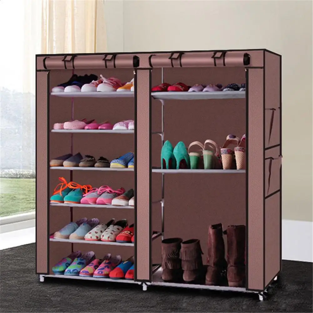 

Double Row 9-compartment Non-woven Shoe Cabinet Household Boots Storage Case [Ready Stock]