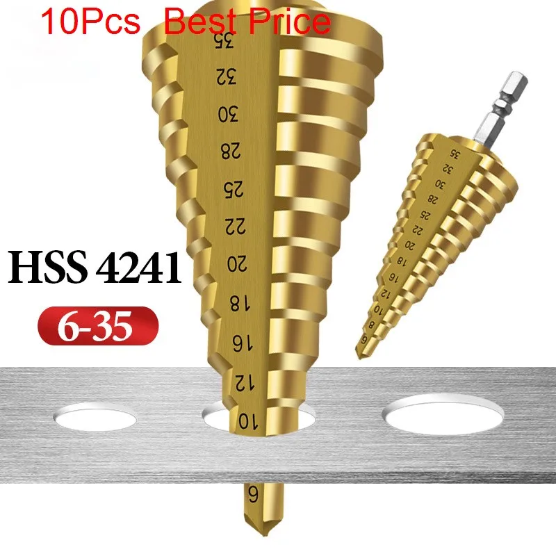 

10 шт., ступенчатое сверло с шестигранной ручкой, 6-35 дюймов