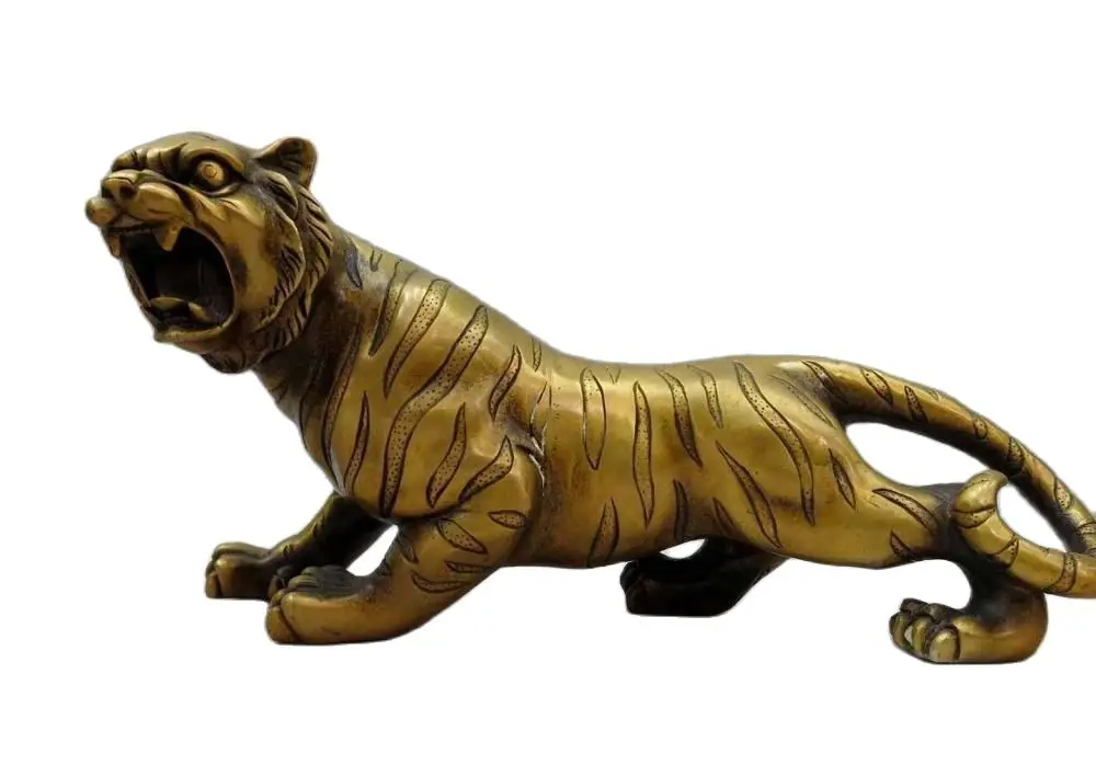 

30CM China brass copper carved beautiful lucky fine Feng Shui Tiger Sculpture Statue