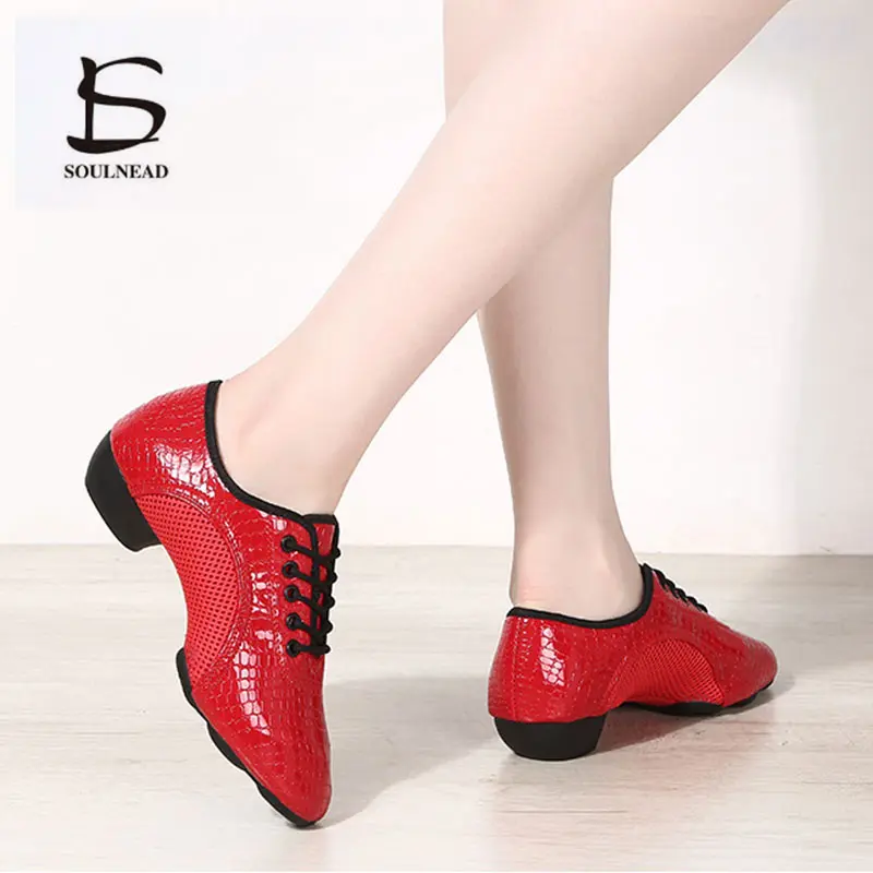 Red Professional Jazz Dance Shoes Women's Salsa Ballroom Tango Latin Leather Teacher Dancing Shoe Adult Girls Black Sports Boots