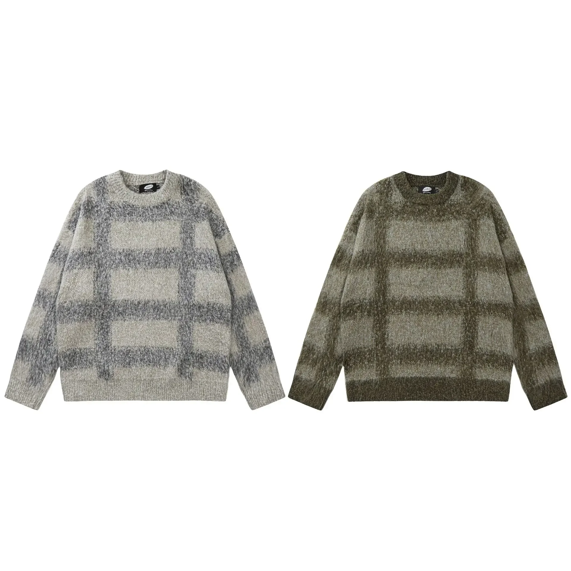 Модный клетчатый полосатый свитер мужской американский винтажный свободный