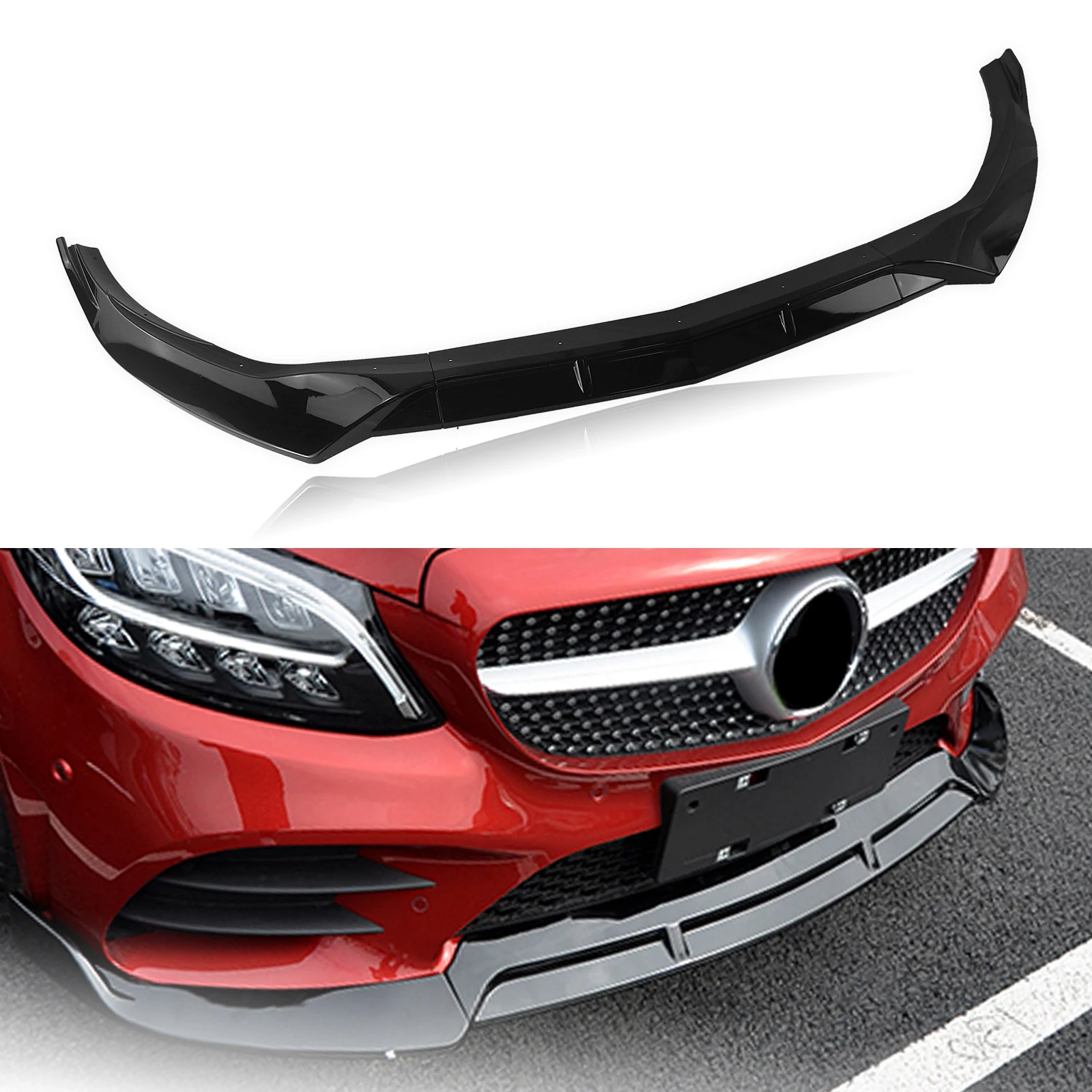 

For Mercedes Benz W205 C-Class 2019-2020 C300 C200 Sport Front Bumper Spoiler Lip Gloss Black Lower Guard Plate Protect Splitter