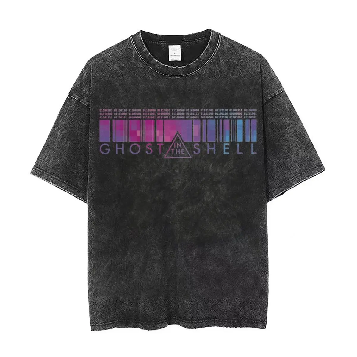 

Washed T Shirts Ghost In The Shell - Binary Pixels Hip Hop Vintage T-Shirt Harajuku Streetwear Cotton Graphic Printed Tees Men