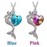 crystal luxury heart accessory necklace metal mermaid style pendant necklace jewelry for girl women