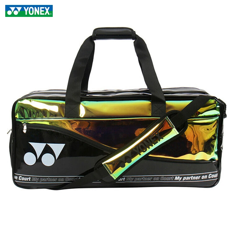 YONEX Waterproof PU Patent Leather Laser Tennis Racquet Bag Backpack Korean Design Large Badminton Bag Limited Edition 219BT004U
