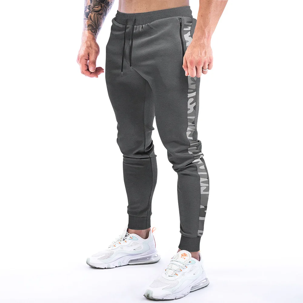 

Men's slim casual pants trendy men's bundle foot sports fitness pants pocket flare pants elastic waist narrow leg pants