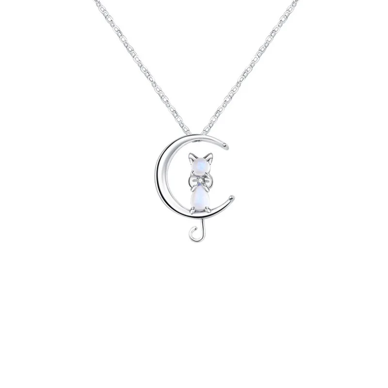 

KEC38 S925 Sterling Silver Moonstone Necklace Female Ins Niche Clavicle Chain Silver Jewelry Chunky Necklace Women