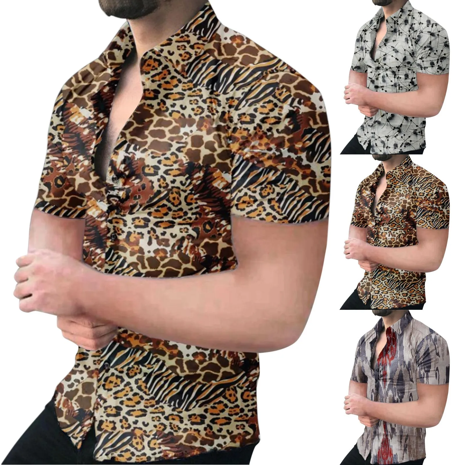 

Men's Spring And Summer Printed Top Shirts Casual Lapel Large Size Top Shirt Beach Holiday Short Mens Long Sleeve 76ers Shirt