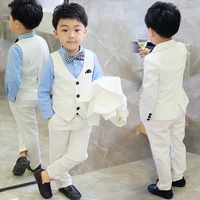 children formal white dress suit set flower boys wedding party performance costume kids blazer vest pants shirt tie clothes
